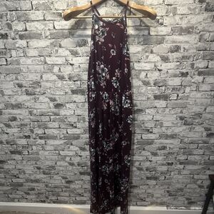 EUC French Grey Floral Maxi Dress in Burgundy Size XS